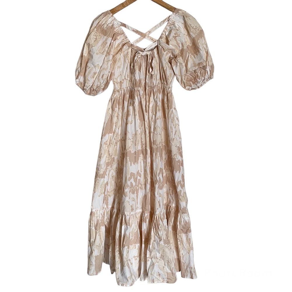 NWT Cleobella Catalina Midi Dress Watercolor Print Sz Small Neutral Tiered Boho - Picture 5 of 16